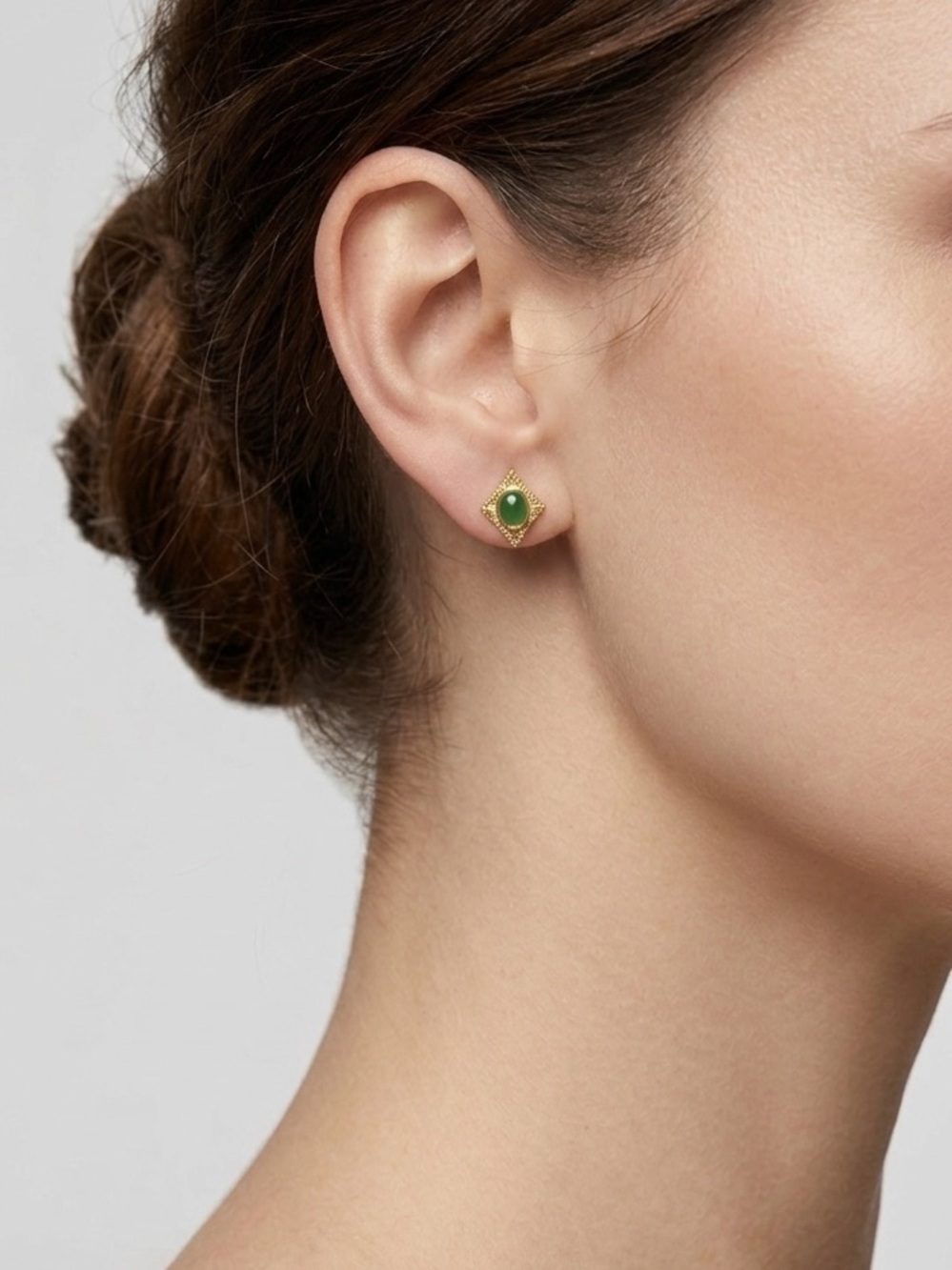 Jade and Gold Tone Post Earrings
